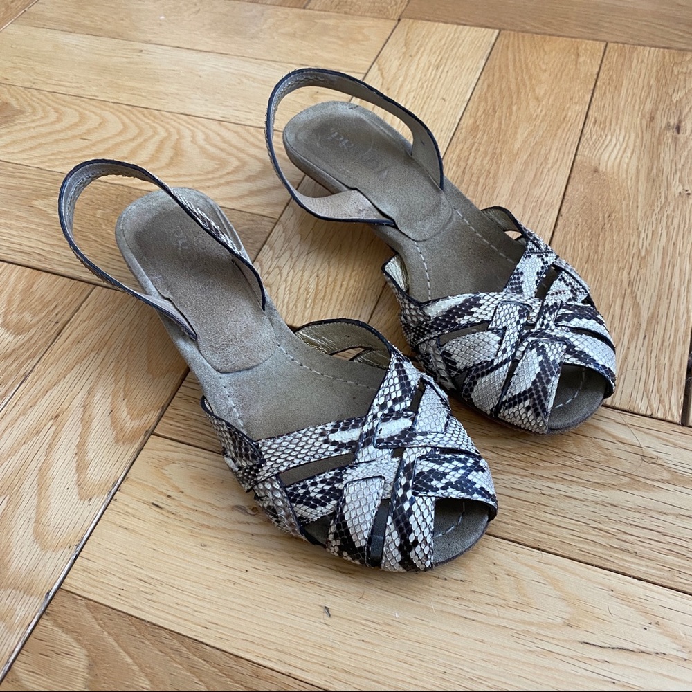 PRADA SNAKESKIN KITTEN HEEL SANDALS 36